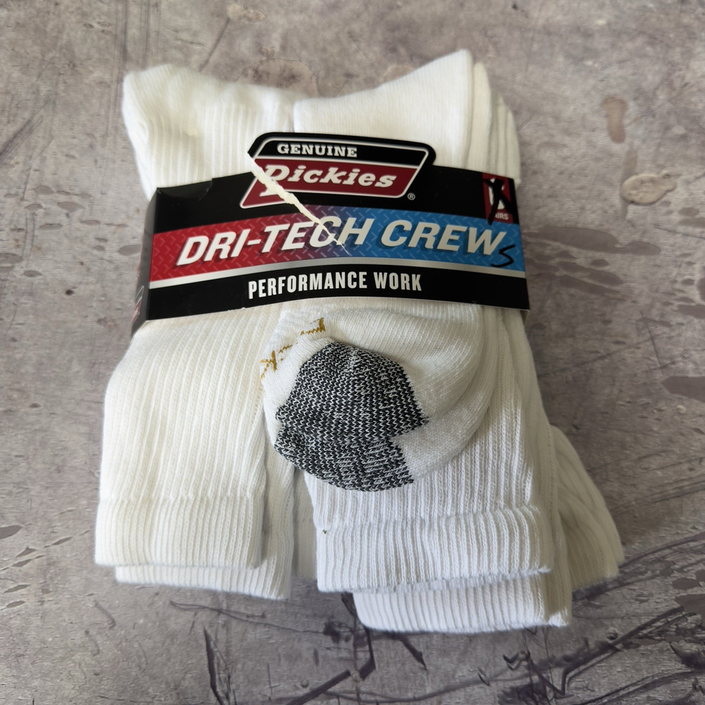Dickies Dri-Tech Crew Performance Work Socks White 5 Pair 6-12 L Large